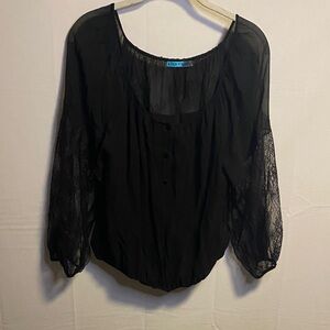 Alice + Olivia Black Blouse with Lace Sleeves